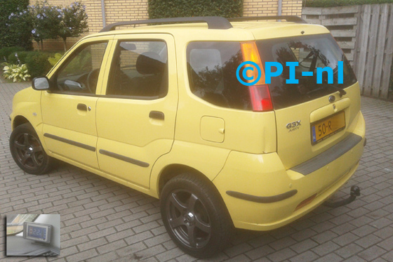 Parkeersensoren ingebouwd door PI-nl in een Subaru Justy G3X uit 2005. De display (set B 2013) werd rechtsvoor bij de a-stijl gemonteerd.