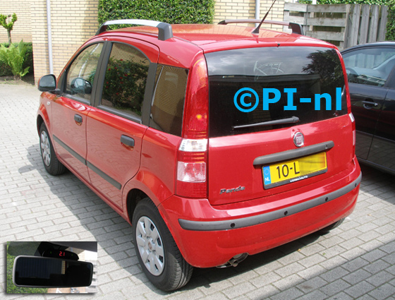 Parkeersensoren ingebouwd door PI-nl in een Fiat Panda 1.2 Dualogic uit 2010. De display (set A 2014) werd op de binnenspiegel gemonteerd.