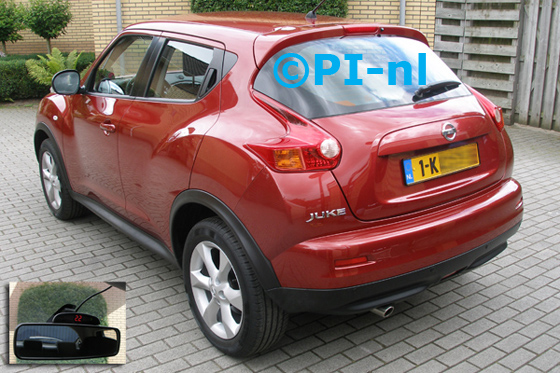 Parkeersensoren ingebouwd door PI-nl in een Nissan Juke uit 2013. De display (set A 2014) werd op de binnenspiegel gemonteerd.