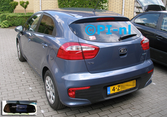 Parkeersensoren ingebouwd door PI-nl in een Kia Rio (nieuw) uit 2015. De spiegeldisplay (set D 2015) is van de set met camera en sensoren. De sensoren en camera werden antraciet gespoten.