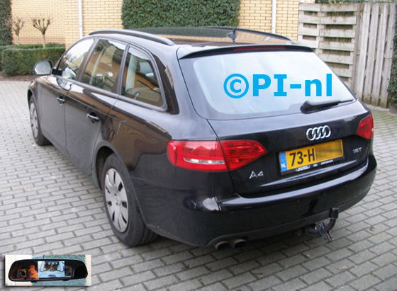 Parkeersensoren ingebouwd door PI-nl in een Audi A4 Avant TFSI met canbus uit 2009. De spiegeldisplay (set D 2016) is van de set met camera en sensoren.