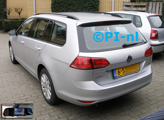 Parkeersensoren ingebouwd door PI-nl in een Volkswagen Golf Variant Comfortline uit 2013 met canbus. De spiegeldisplay (set D 2016) is van de set met camera en sensoren.