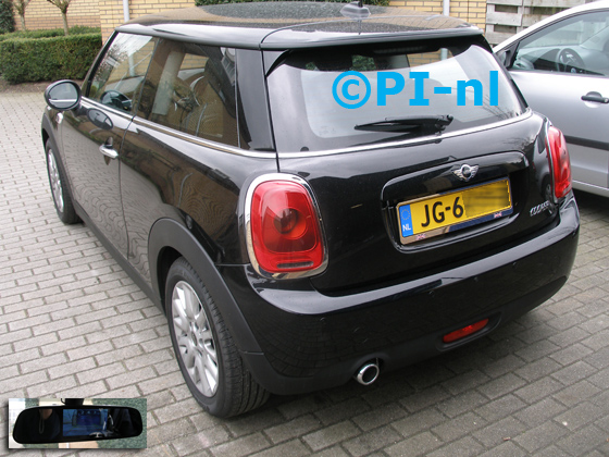 Parkeersensoren ingebouwd door PI-nl in een Mini Cooper (nieuw) met canbus uit 2016. De spiegeldisplay (set D 2016) is van de set met camera en sensoren.