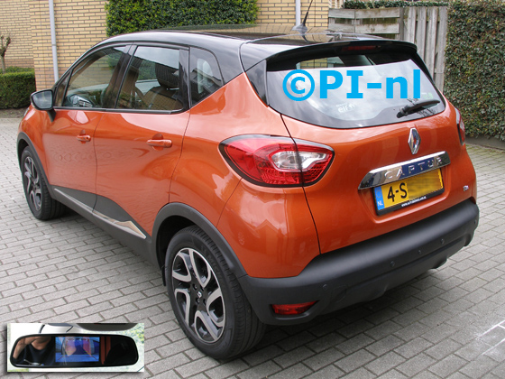 Parkeersensoren ingebouwd door PI-nl in een Renault Captur 0.9 TCE Dynamic uit 2014. De spiegeldisplay (set D 2016) is van de set met camera en sensoren; deze werden antraciet gespoten.