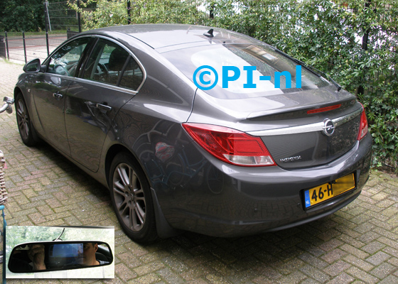 Parkeersensoren ingebouwd door PI-nl in een Opel Insignia uit 2009. De spiegeldisplay (set F 2016) is van de set met kentekenplaatcamera en sensoren.