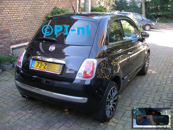 Parkeersensoren ingebouwd door PI-nl in een Fiat 500 uit 2012. De display (set A 2016) werd op de binnenspiegel gemonteerd.