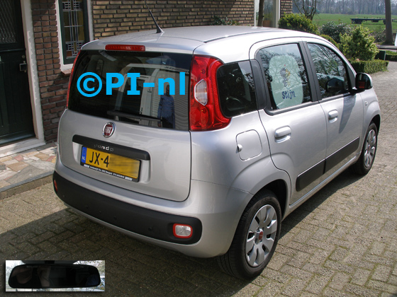 Parkeersensoren ingebouwd door PI-nl in een Fiat Panda TwinAir Automaat uit 2016. De spiegeldisplay (set D 2017) is van de set met camera en sensoren. De camera en sensoren werden antraciet gespoten.