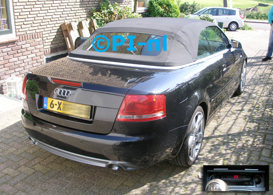 Parkeersensoren ingebouwd door PI-nl in een Audi A4 Cabriolet met canbus uit 2006. De display (set A 2017) werd in de asbak gemonteerd.