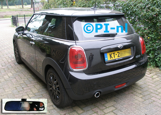 Parkeersensoren ingebouwd door PI-nl in een Mini Cooper met canbus uit 2016. De spiegeldisplay (set D 2017) is van de set met camera en sensoren.