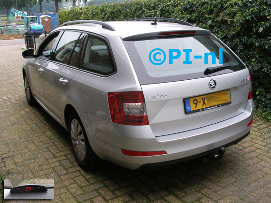 Parkeersensoren ingebouwd door PI-nl in een Skoda Octavia Combi met canbus uit 2014. De display (set A 2017) werd linksvoor bij de a-stijl gemonteerd.