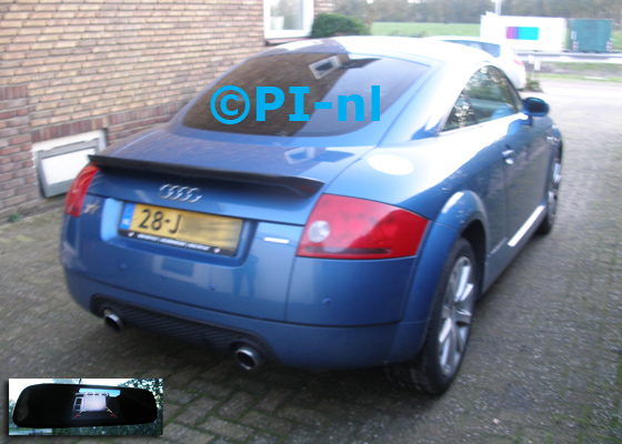 Parkeersensoren ingebouwd door PI-nl in een Audi TT Coupe met canbus uit 1999. De spiegeldisplay (set D 2017) is van de set met camera en sensoren.