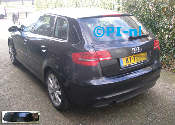 Parkeersensoren ingebouwd door PI-nl in een Audi A3 Sportback met canbus uit 2012. De spiegeldisplay (set D 2018) is van de set met camera en sensoren.