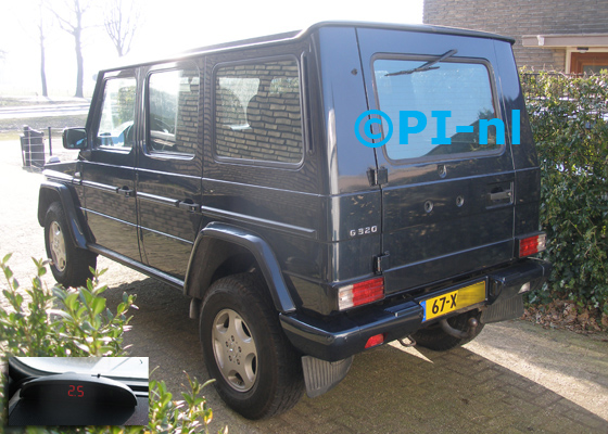 Parkeersensoren ingebouwd door PI-nl in een Mercedes-Benz G-klasse G320 met canbus uit 1996. De display (set A 2018) werd linksvoor bij de a-stijl gemonteerd.