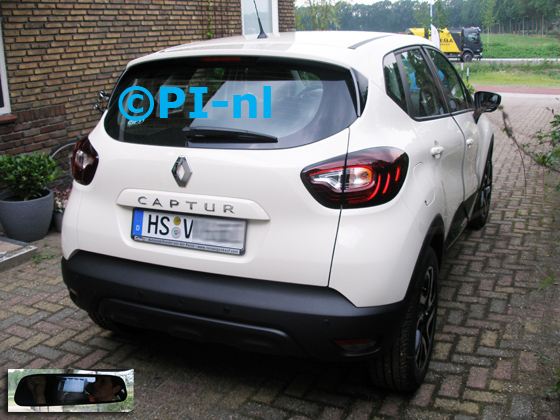 Parkeersensoren (set D 2018) ingebouwd door PI-nl in een Renault Captur (nieuw) uit 2018. De spiegeldisplay is van de set met bumpercamera en sensoren. De sensoren en camera werden antraciet gespoten.