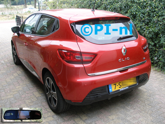 Parkeersensoren (set D 2018) ingebouwd door PI-nl in een Renault Clio TCe met canbus uit 2013. De spiegeldisplay is van de set met bumpercamera en sensoren.