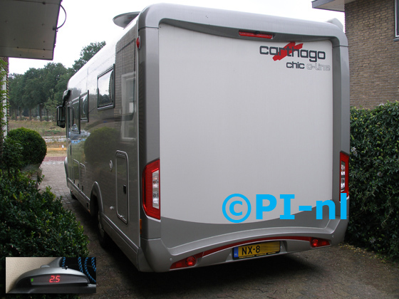 Parkeersensoren (set A 2018) ingebouwd door PI-nl in een Carthago Chic C-Line 11 (Fiat Ducato) camper uit 2017. De display werd linksvoor bij de a-stijl gemonteerd.