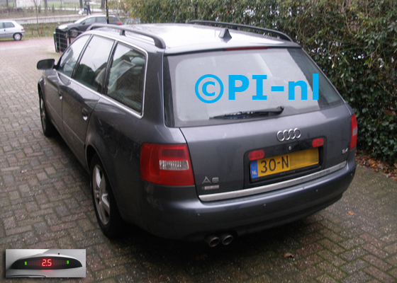 Parkeersensoren (set A 2019) ingebouwd door PI-nl in een Audi A6 Avant met canbus uit 2003. De display werd linksvoor bij de a-stijl gemonteerd. Er werd een in kleur gespoten haaienvin-antenne gemonteerd.