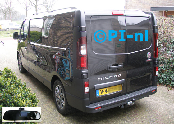 Parkeersensoren (set D 2019) ingebouwd door PI-nl in een Fiat Talento Pro L2 (nieuw) met canbus uit 2019. De spiegeldisplay (op zuignapspiegel) is van de set met bumpercamera en sensoren.