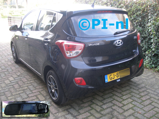 Parkeersensoren (set D 2019) ingebouwd door PI-nl in een Hyundai i10 uit 2015. De spiegeldisplay is van de set met bumpercamera en sensoren.