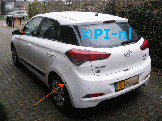 Dode Hoek Detectie Systeem (DHDS-set 2020) ingebouwd door PI-nl in een Hyundai i20 uit 2015. De led-indicators werden linksonder bij de a-stijlen gemonteerd.