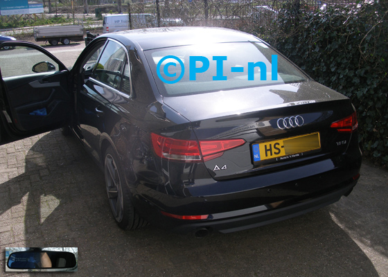 Parkeersensoren (set D 2020) ingebouwd door PI-nl in een Audi A4 met canbus uit 2015. De spiegeldisplay is van de set met bumpercamera en sensoren.