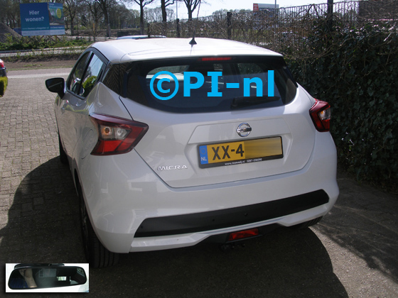 OEM-parkeersensoren (set I 2020) ingebouwd door PI-nl in een Nissan Micra met canbus uit 2017. De spiegeldisplay is van de set met bumpercamera en oem-sensoren.