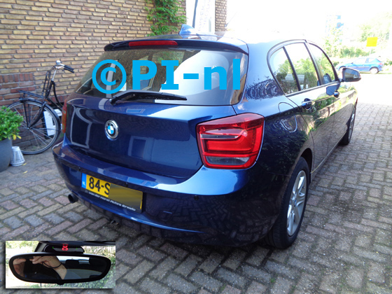 Parkeersensoren (set A 2020) ingebouwd door PI-nl in een BMW 1-serie met canbus uit 2012. De display werd op de binnenspiegel gemonteerd.