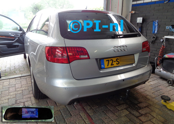 Camera-set (bumpercamera-set 2020) ingebouwd door PI-nl in een Audi A6 Avant met canbus uit 2007. De spiegeldisplay is van de set met bumpercamera.