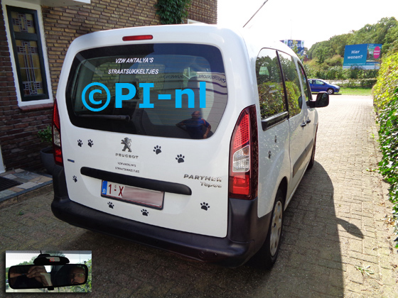 Parkeersensoren (set A 2020) ingebouwd door PI-nl in een Peugeot Partner met canbus uit 2015. De display werd op de binnenspiegel gemonteerd.