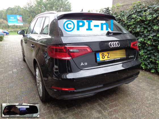 Parkeersensoren (set D 2020) ingebouwd door PI-nl in een Audi A3 Sportback E-tron met canbus uit 2015. De spiegeldisplay is van de set met bumpercamera en sensoren.