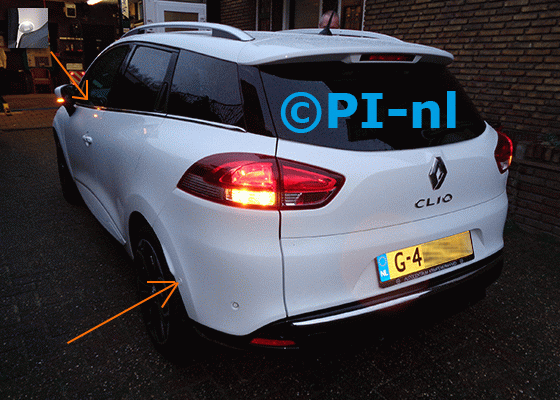 Dode Hoek Detectie Systeem (set DHDS 2021) ingebouwd door PI-nl in een Renault Clio Estate uit 2017. De led-indicators werden in de a-stijlen gemonteerd.