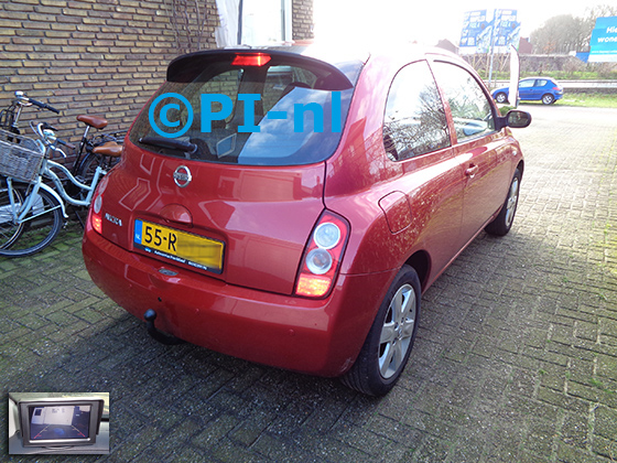 Parkeersensoren (set D 2021) ingebouwd door PI-nl in een Nissan Micra uit 2005. De monitor is van de set met bumpercamera en sensoren.