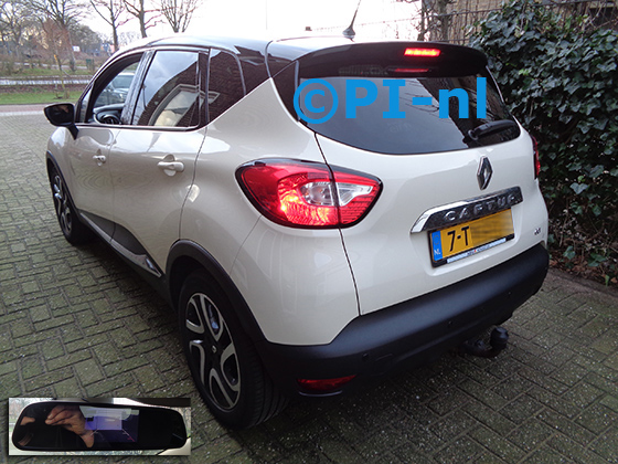 Parkeersensoren (set D 2022) ingebouwd door PI-nl in een Renault Captur TDCi met canbus uit 2014. De spiegeldisplay is van de set met bumpercamera en sensoren.