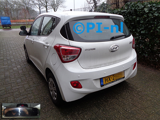 Parkeersensoren (set A 2022) ingebouwd door PI-nl in een Hyundai i10 uit 2016. De display werd op de binnenspiegel gemonteerd.