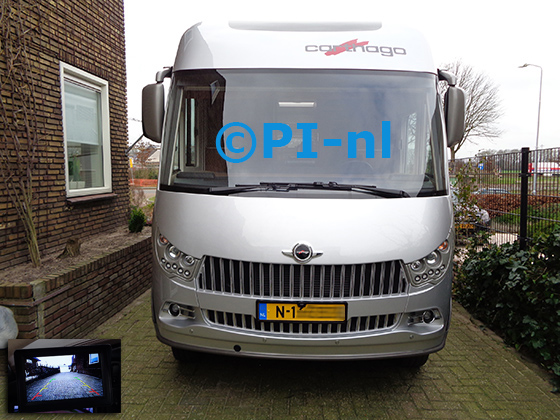 Parkeersensoren (set F 2022; combinatie camera + sensoren) ingebouwd door PI-nl in de voorbumper van een Carthago Liner-For-Two (Iveco Daily) camper met canbus uit 2020. De monitor is van de set met kentekenplaatcamera en sensoren.