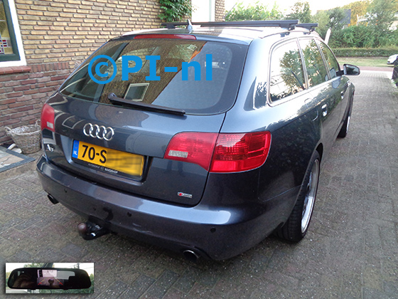 Parkeersensoren (set D 2022) ingebouwd door PI-nl in een Audi A6 Avant met canbus uit 2006. De spiegeldisplay is van de set met bumpercamera en sensoren.