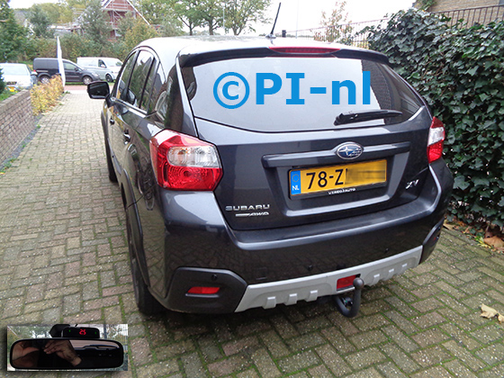 Parkeersensoren (set A 2022) ingebouwd door PI-nl in een Subaru XV uit met canbus 2013. De display werd op de binnenspiegel gemonteerd.