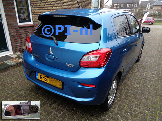 Parkeersensoren (set F 2023) ingebouwd door PI-nl in een Mitsubishi SpaceStar uit 2019. De spiegeldisplay is van de set met kentekenplaatcamera en sensoren.