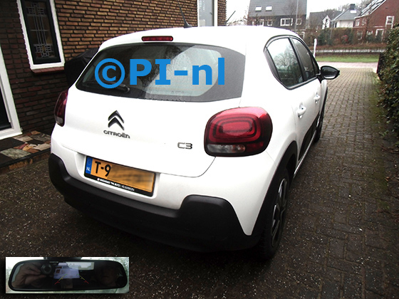 Parkeersensoren (set D 2024) ingebouwd door PI-nl in een Citroen C3 met canbus uit 2022. De spiegeldisplay is van de set met bumpercamera en sensoren.