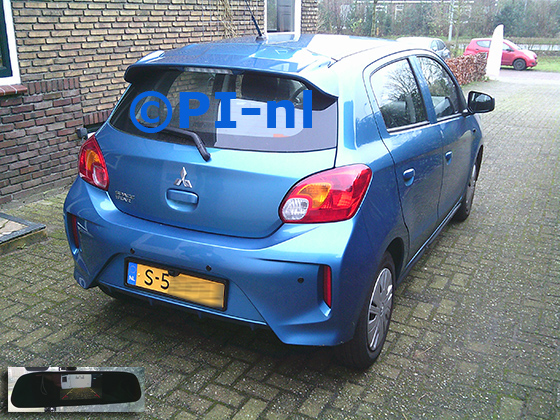 Parkeersensoren (set F 2025) ingebouwd door PI-nl in een Mitsubishi SpaceStar met canbus uit 2023. De spiegeldisplay is van de set met kentekenplaatcamera en sensoren.