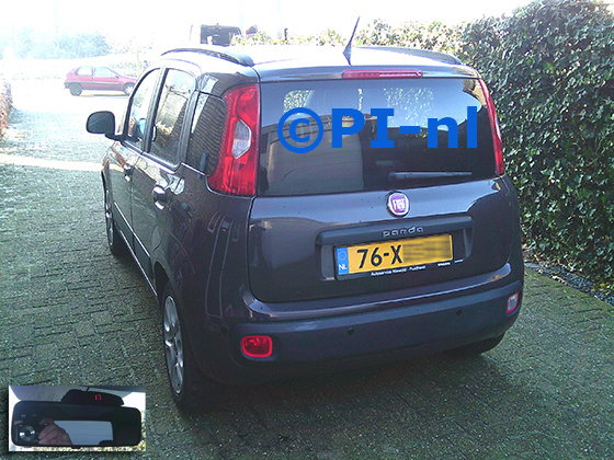 Parkeersensoren (set A 2025) ingebouwd door PI-nl in een Fiat Panda uit 2010. De display werd op de binnenspiegel gemonteerd.