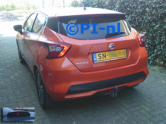Parkeersensoren (set A 2025) ingebouwd door PI-nl in een Nissan Micra Acenta met canbus uit 2018. De display werd linksvoor bij de a-stijl gemonteerd.