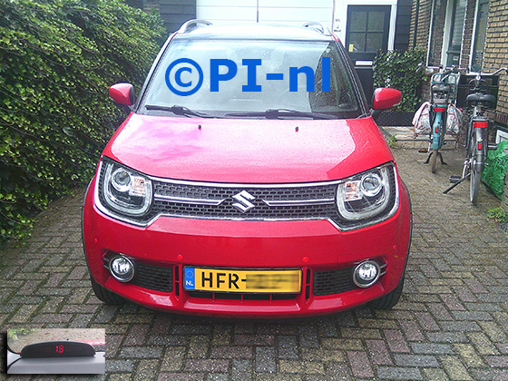 Parkeersensoren (set A 2025) ingebouwd door PI-nl in de voorbumper van een Suzuki Ignis uit 2019. De display werd linksvoor gemonteerd. Er werden standaard rode sensoren gemonteerd.