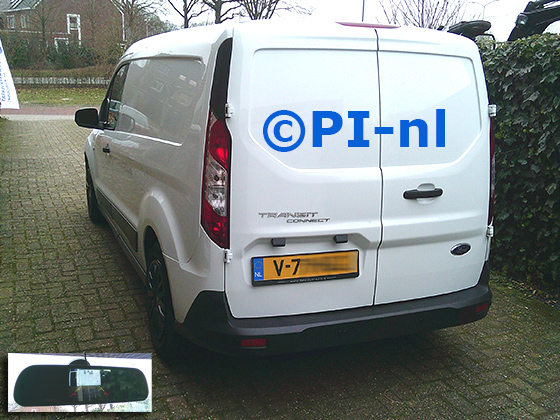 Parkeersensoren (set D 2026) ingebouwd door PI-nl in een Ford Transit Connect met canbus uit 2020. De spiegeldisplay op zuignapspiegel is van de set met bumpercamera en sensoren.