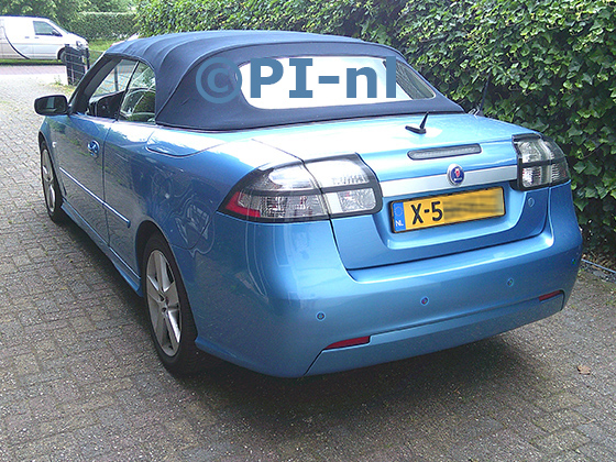 Parkeersensoren (set E 2026) ingebouwd door PI-nl in een Saab 9-3 Cabrio met canbus uit 2009. De pieper werd voorin gemonteerd.